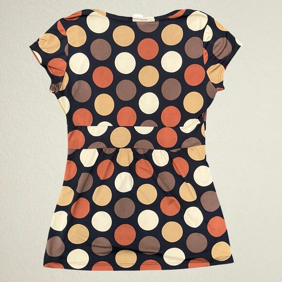 Vintage Y2K brown polka dot surplice bust top 2000s boho chic retro twee - Picture 3 of 6